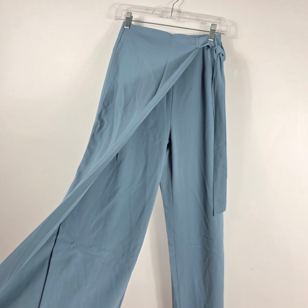 Halara‎ Wrap Front Wide Leg Tie Side Pants Dusty Blue XS Regular High Waist New